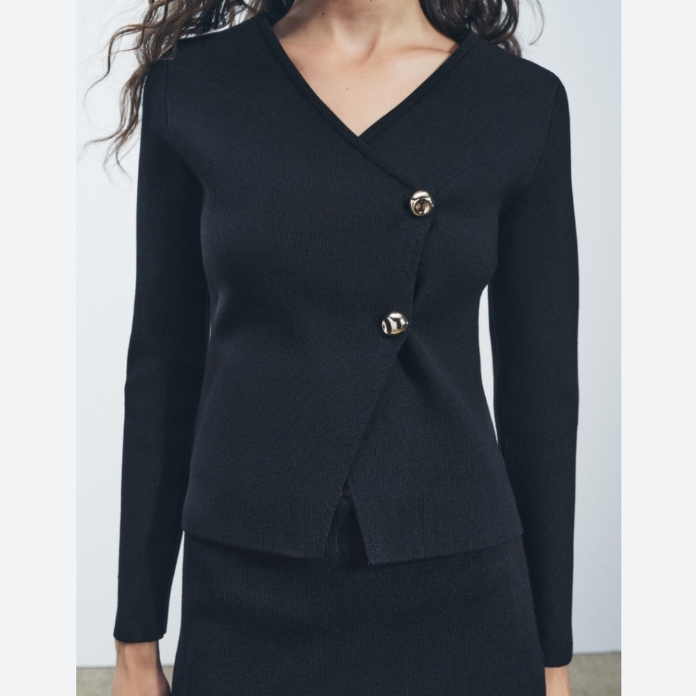 Zara Black Cardigan with Gold Buttons